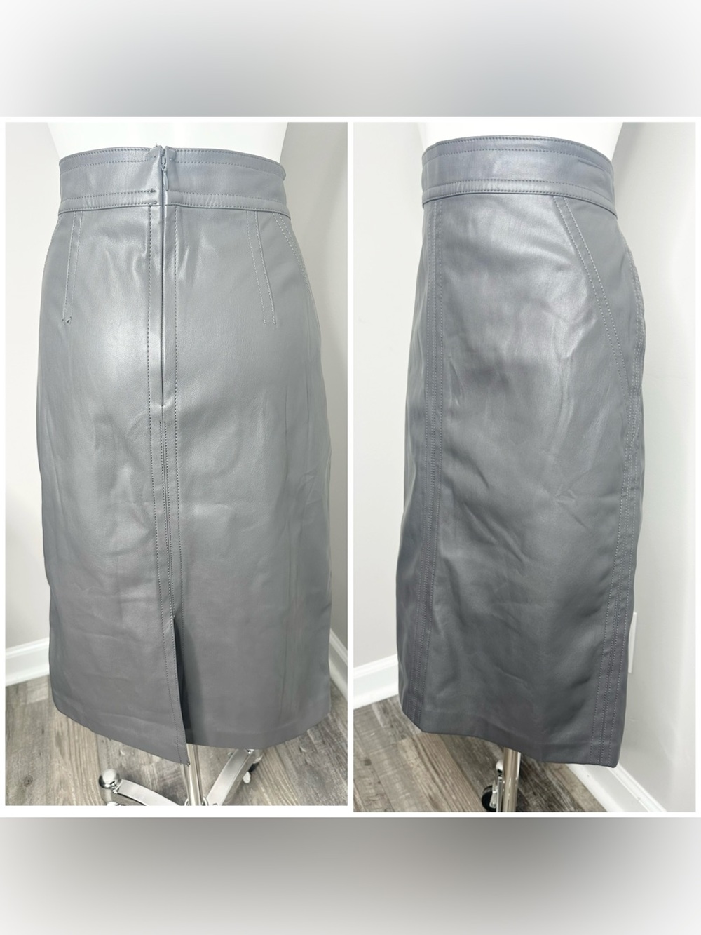 Ann Taylor Grey faux Leather Pencil Skirt- 10 - Picture 4 of 7